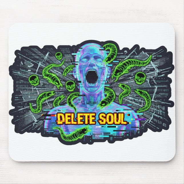 Mousepad Delete Soul – Cyberpunk Glitch Horror (Frente)
