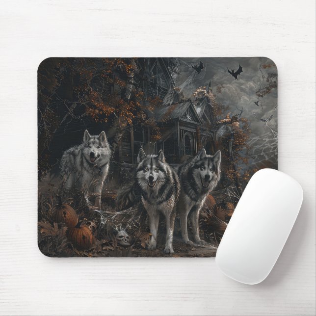 Mousepad Delícia Noturna de Halloween para Cães Malamute do (Com mouse)