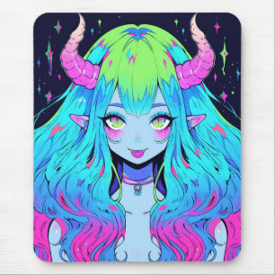 Mousepad Demônio da Garota Azul, Rosa e Animação Verde