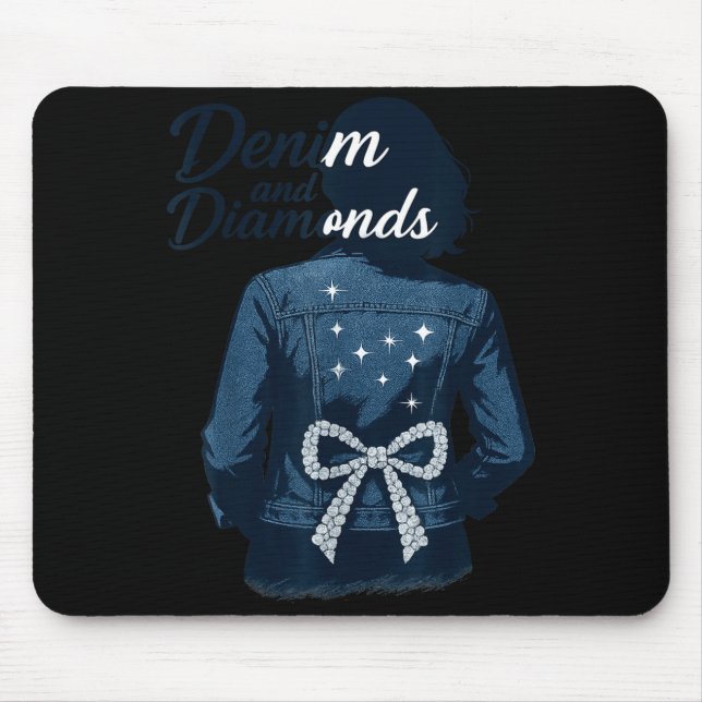 Mousepad Denim And Diamonds Bow Ladies Girls Jeans Women  (Frente)