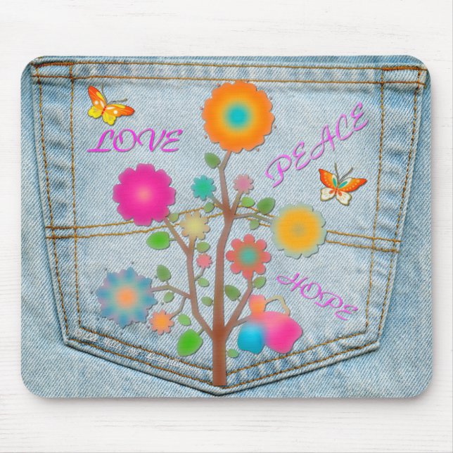 Mousepad Denim Back Pocket Flores Paz Esperança (Frente)