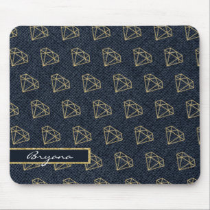 Mousepad Denim & Diamonds Dourado & Azul Glam Computador