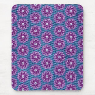 Mousepad Denim e flores, rosa e pata-sol azul