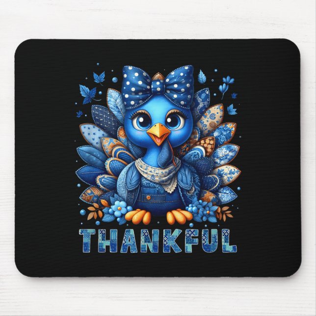 Mousepad Denim Thankful Turkey Grandma Mama Mom Give Thanks (Frente)