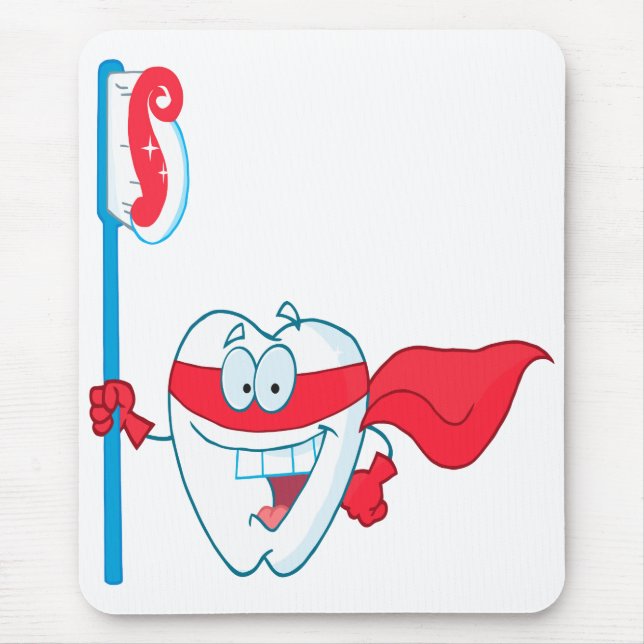 Mousepad Dente de Super-Herói Sorridente Fofo Com Escova de (Frente)
