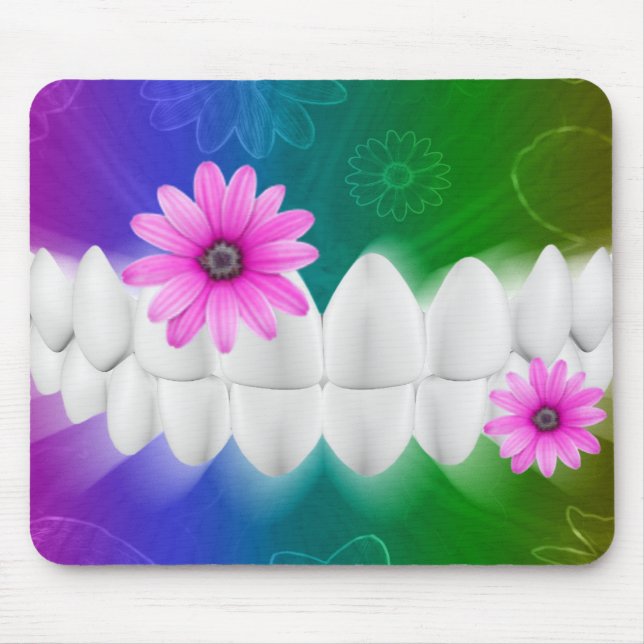 Mousepad Dentes Brancos Sorriem Dentista De Flor Rosa (Frente)