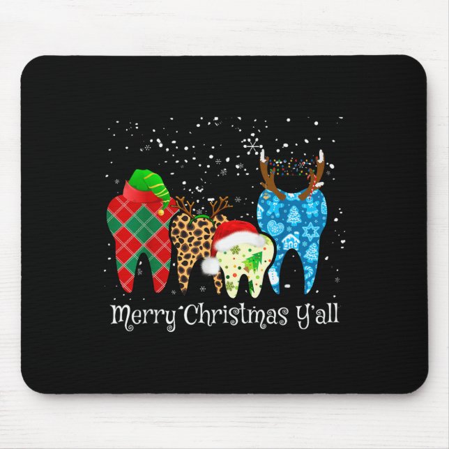 Mousepad Dentist Teeth Santa Hat Leopard Plaid Dental Merry (Frente)