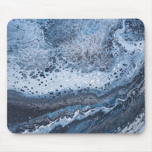 Mousepad Deriva Abstrata do Oceano Azul e Cinza (Frente)