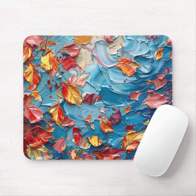 Mousepad Deriva de Outono – Arte Abstrata de Folhas Caindo (Com mouse)