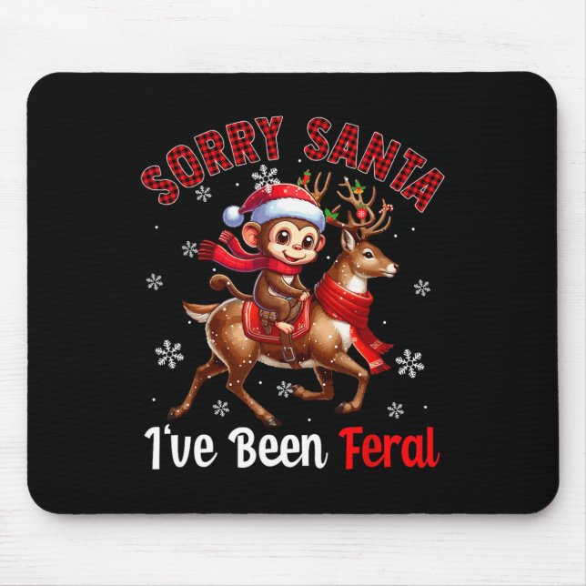 Mousepad Desculpe, fui Papai noel de Natal Feral, Macaco Ri (Frente)