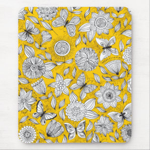 Mousepad Desenho abstrato floral amarelo branco fofo