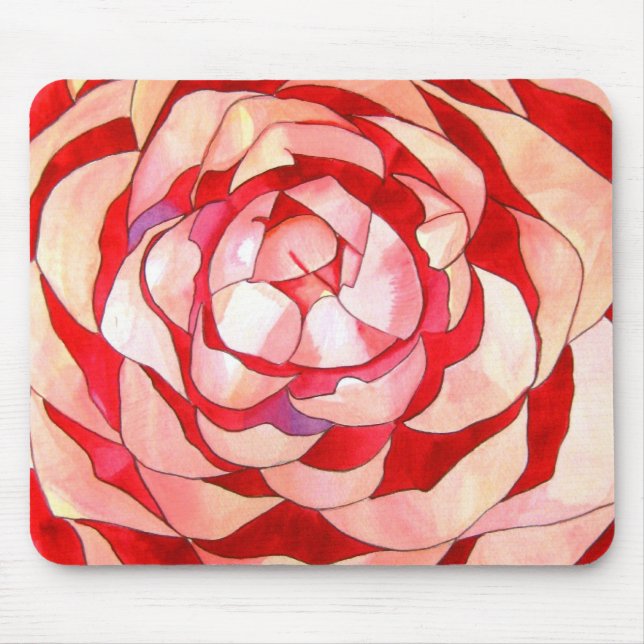 Mousepad Desenho artístico de flor de Camélia rosa (Frente)