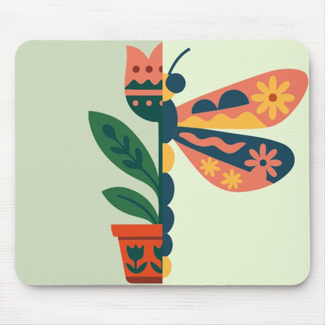 Mousepad Desenho caprichoso de libélula floral (Frente)
