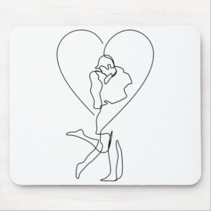 Mousepad Desenho contínuo de linhas de beijos de casal
