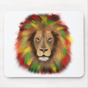 Mousepad Desenho da cabeça de leão Rasta vermelho amarelo v