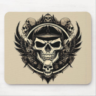 Mousepad Desenho de Caveira com Asas e Símbolos