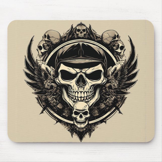 Mousepad Desenho de Caveira com Asas e Símbolos (Frente)