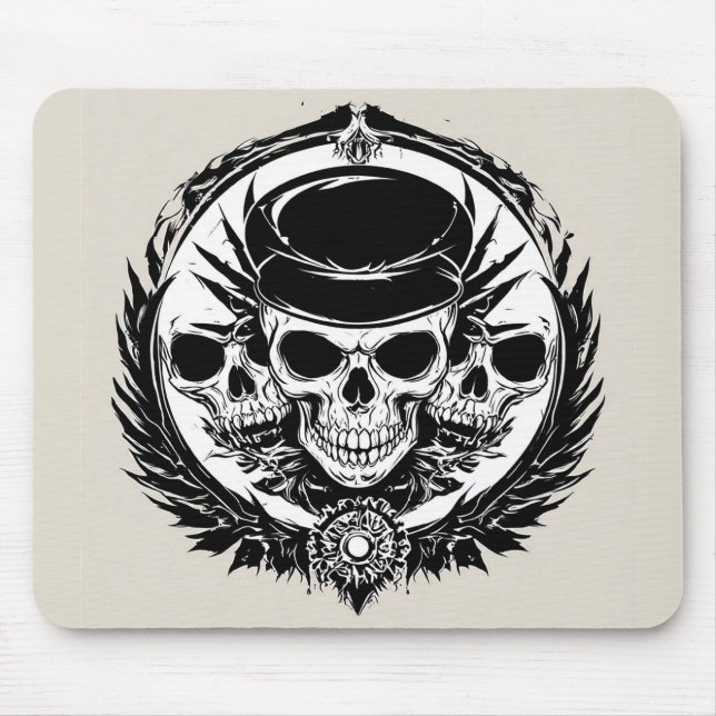 Mousepad Desenho de Caveira com Asas e Símbolos (Frente)