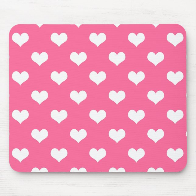 Mousepad Desenho de Corações Lindos Brancos e Rosas (Frente)