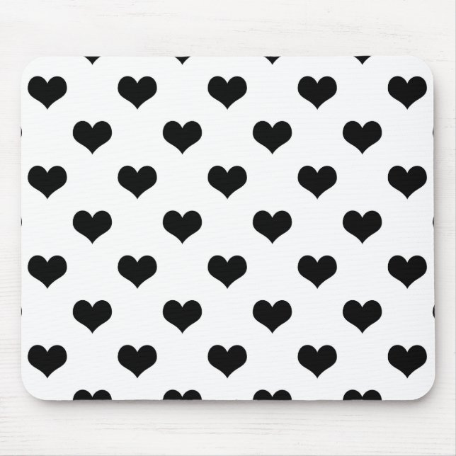Mousepad Desenho de Corações Lindos Preto no Branco (Frente)