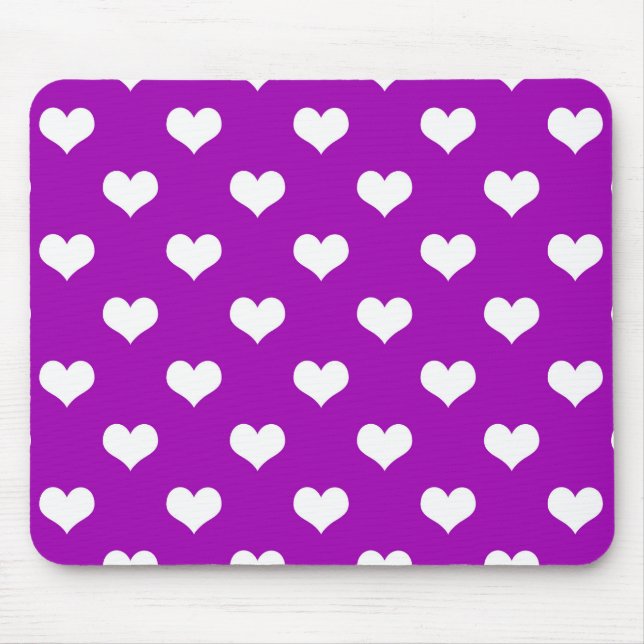 Mousepad Desenho de Corações Lindos Roxo Branco (Frente)