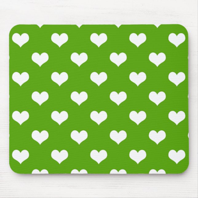 Mousepad Desenho de Corações Lindos Verde Branco (Frente)