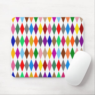 Mousepad Desenho de Diamantes Arlequim Colorido Branco