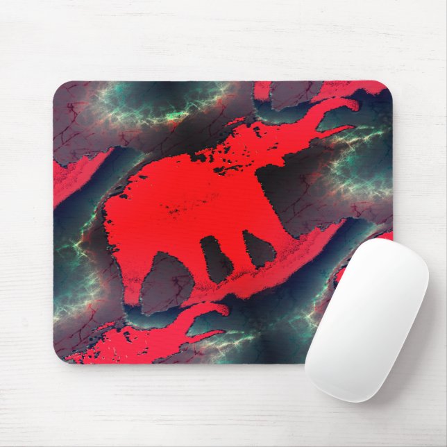 Mousepad desenho de elefante vermelho-abstrato, efeito muit (Com mouse)