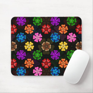 Mousepad Desenho de Flores Arco-Íris Colorido Retro Preto