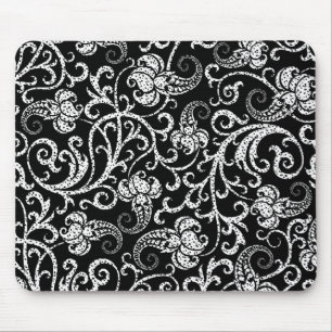 Mousepad Desenho de flores dálmata preto fofo