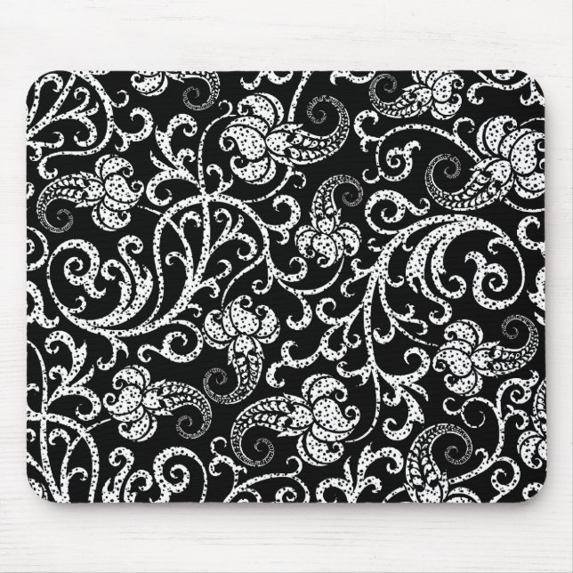 Mousepad Desenho de flores dálmata preto fofo (Frente)