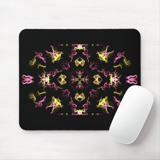 Mousepad Desenho de Hippie Mandala rosa e amarelo (Com mouse)