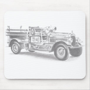 Mousepad desenho de lápis de caminhão de bombeiro vintage
