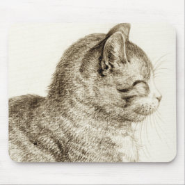 Mousepad Desenho de lápis preto e branco de gato sentado