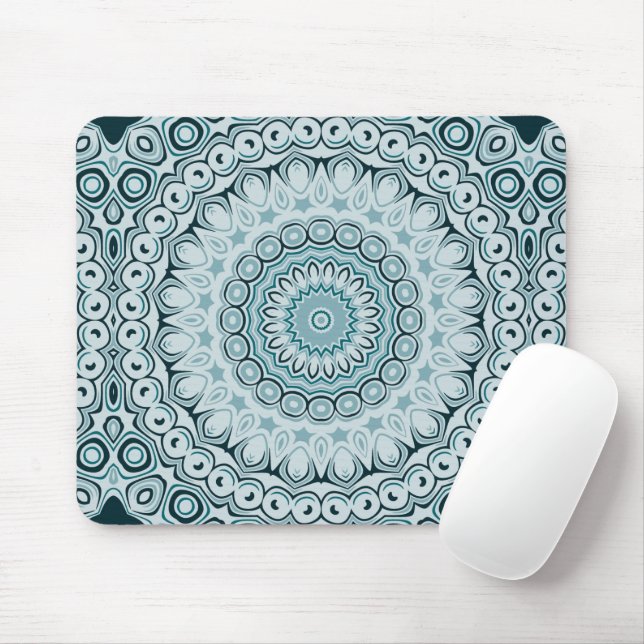 Mousepad Desenho de Mandala Náutica em Tons de Azul (Com mouse)