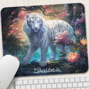 Mousepad Desenho de Nome Floral Fantasia Tigre Branco