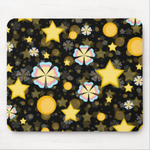 Mousepad Desenho de padrão de flores estrelas sol brilhante