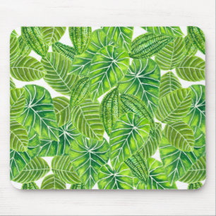 Mousepad desenho de padrão de folhas tropicais em aquarela