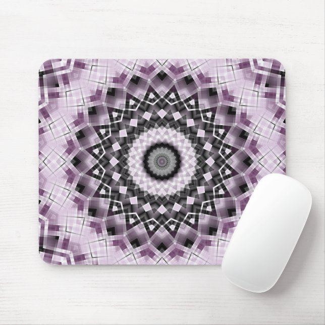 Mousepad Desenho de padrão de mandala geométrico violeta e  (Com mouse)