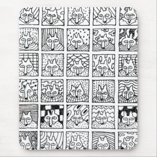 Mousepad Desenho de Raposas de Desenhos Animados Rostos Qua