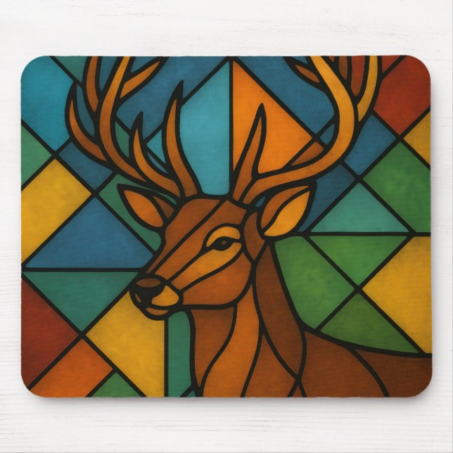 Mousepad Desenho de Vidro Pintado Estilo Tiffany com Veado  (Frente)