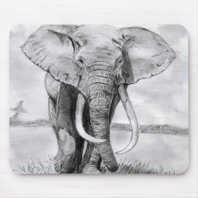 Mousepad desenho do elefante africano no design do lápis (Frente)