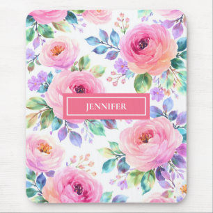 Mousepad Desenho do Nome Personalizado Floral Boho Nascer d