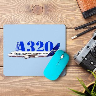 Mousepad Desenho em aquarela do perfil da aeronave Airbus A