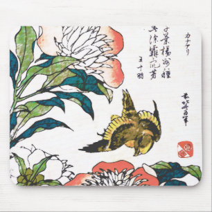 Mousepad Desenho em japonês, Peonies e Sparrow