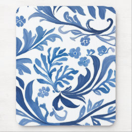 Mousepad Desenho Floral Azul e Branco | Padrão Chinoiserie