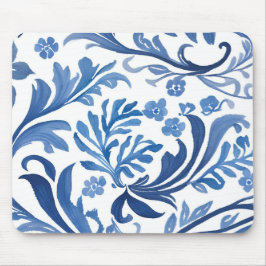 Mousepad Desenho Floral Azul e Branco | Padrão Chinoiserie