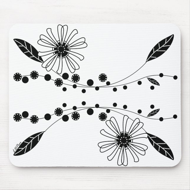 Mousepad Desenho Floral Preto e Branco Fluido (Frente)