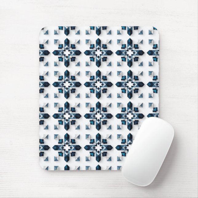 Mousepad Desenho Geométrico Abstrato em Azul e Branco (Com mouse)
