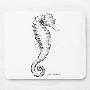 Mousepad Desenho preto e branco do cavalo marinho